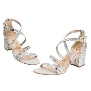 Sam Edelman Stacie Strappy Heeled Sandals White Snake Print sz 5 Wedding Party